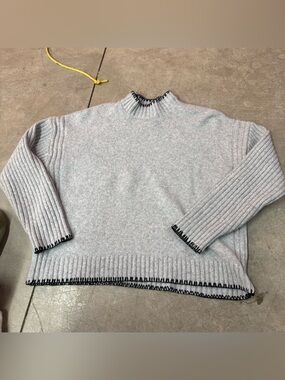 Joie Light Gray Turtleneck Sweater with Black Contrast Trim